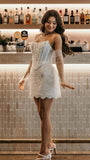 Strapless White Lace Wedding Dresses Short Lace Dress Wedding Reception Dress, HZ0308