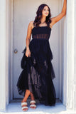 Straps Black Tiered Ruffle Tulle Long Party HZ0308