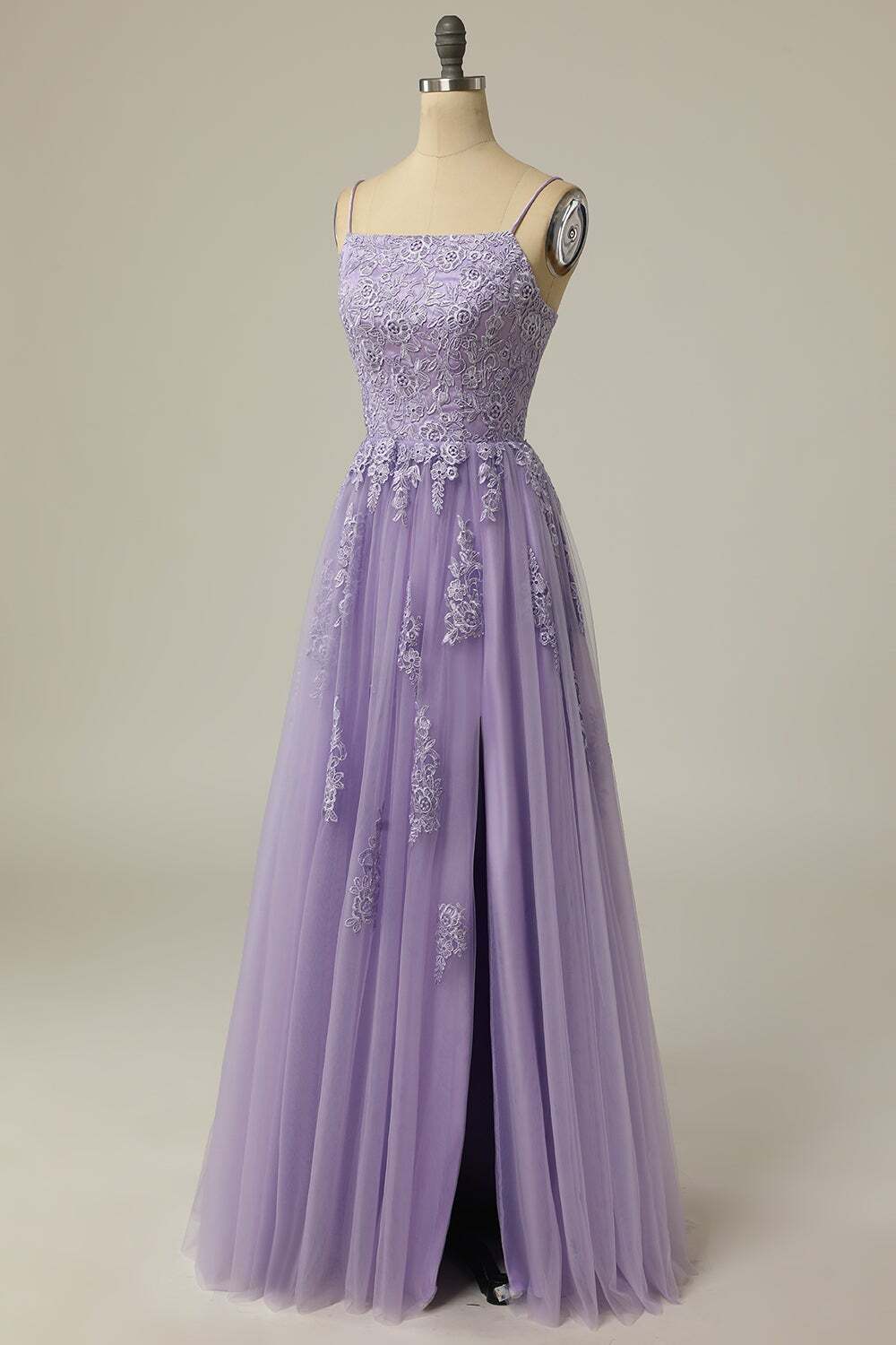 Straps Lavender A-line Appliques Long Prom HZ0308