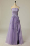 Straps Lavender A-line Appliques Long Prom HZ0308