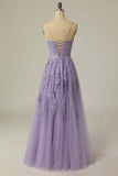 Straps Lavender A-line Appliques Long Prom HZ0308