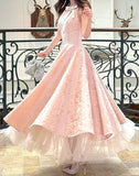 Sweet Pink Floral Print Birthday Party Dresses Beaded Senior Prom HZ0308