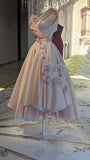 Vintage Ball Gown V Neck Pink Satin Prom Dress Party Dress Graduation Dresses HZ1121