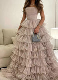 Pretty Ball Gown Strapless Tulle Long Quinceanera Dress Formal Gowns Vestido De 15 Anos Sweet 16 Dress HZ1121