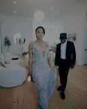 Classy Mermaid Sweetheart Silver Sequin Black Girl Long Prom Dresses Party Dress Birthday Outfits Graduation Dresses HZ1121