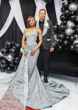 Classy Mermaid Sweetheart Silver Gray Sequin Black Girl Long Prom Dresses Party Dress Birthday Outfits Graduation Dresses HZ1121