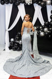 Classy Mermaid Sweetheart Silver Gray Sequin Black Girl Long Prom Dresses Party Dress Birthday Outfits Graduation Dresses HZ1121