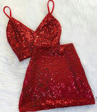 Pretty 2 Pieces Spaghetti Straps Burgundy Sequin Summer 16th Birthday Dresses For Teens Hoco Dress Mini 18th Birthday Outfit Cocktail Dresses For Women HZ1121