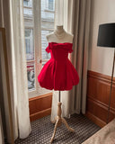 Trendy Ball Gown Off The Shoulder Red Black Girl Short Homecoming Dress Summer Middle School Hoco Dresses Cocktail Dress Birthday Outfits HZ1121