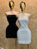 Cute Sheath Strapless Sequin Black Formal Short Summer 18th Birthday Dresses Hoco Dress Mini 21st Birthday Outfit Cocktail Dresses HZ1121
