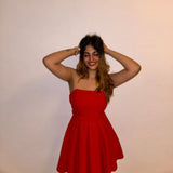 Cute A line Strapless Red Satin Short Homecoming Dress Summer Middle School Formal Hoco Dresses Cocktail Dress Birthday Outfits HZ1121