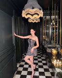 Cute A line Strapless Sequin Short Balloon Homecoming Dress Summer Middle School Formal Hoco Dresses Cocktail Dress Birthday Outfits HZ1121