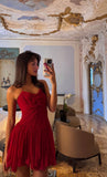 Trendy A line Halter Chiffon Red Sleeveless Formal Short 8th Grade Homecoming Dress Summer Middle School Hoco Dresses Cocktail Dress Birthday Outfits HZ1121