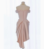Sexy Sheath Off The Shoulder Pink Satin Short Homecoming Dresses Summer Hoco Dresses Cocktail Dress Birthday Outfits HZ1121
