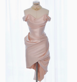Sexy Sheath Off The Shoulder Pink Satin Short Homecoming Dresses Summer Hoco Dresses Cocktail Dress Birthday Outfits HZ1121