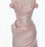 Sexy Sheath Off The Shoulder Pink Satin Short Homecoming Dresses Summer Hoco Dresses Cocktail Dress Birthday Outfits HZ1121