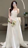 Dreamy Wedding Dress Sheath Sweetheart White Satin Summer Long Wedding Dresses Bridal Gowns HZ1121