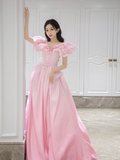 Pretty Ball Gown Sweetheart Satin Pink Long Quinceanera Dress Formal Gowns Vestido De 15 Anos Sweet 16 Dress HZ1121