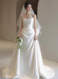 Dreamy Wedding Dress Sheath Sweetheart White Satin Summer Long Wedding Dresses Bridal Gowns HZ1121