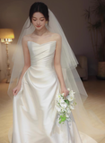 Dreamy Wedding Dress Sheath Sweetheart White Satin Summer Long Wedding Dresses Bridal Gowns HZ1121