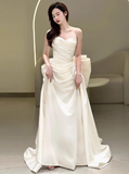 Dreamy Wedding Dress Sheath Sweetheart White Satin Summer Long Wedding Dresses Bridal Gowns HZ1121