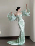 Classy Mermaid Sweetheart Mint Green Satin Long Prom Dresses Party Dress Birthday Outfits Graduation Dresses HZ1121