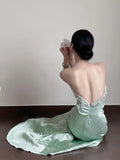 Classy Mermaid Sweetheart Mint Green Satin Long Prom Dresses Party Dress Birthday Outfits Graduation Dresses HZ1121