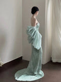 Classy Mermaid Sweetheart Mint Green Satin Long Prom Dresses Party Dress Birthday Outfits Graduation Dresses HZ1121