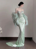 Classy Mermaid Sweetheart Mint Green Satin Long Prom Dresses Party Dress Birthday Outfits Graduation Dresses HZ1121