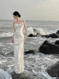 Classy Mermaid Sweetheart White Satin Long Prom Dresses Party Dress Birthday Outfits Graduation Dresses HZ1121