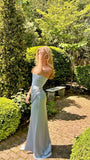 Elegant Mermaid Strapless Light Sky Blue Satin Long Prom Dresses Party Dress Summer 20th Birthday Outfits Birthday Dresses HZ1121