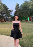 Cute A line Strapless Short Satin Black Formal 8th Grade Homecoming Dress Summer Middle School Hoco Dresses Birthday Outfits HZ1121