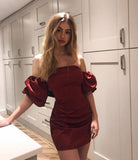 Cute Sheath Strapless Short Satin Burgundy Formal 8th Grade Homecoming Dress Summer Middle School Hoco Dresses Birthday Outfits HZ1121