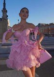 Cute Ball Gown Straps Short Pink Formal 8th Grade Homecoming Dress Summer Middle School Hoco Dresses Birthday Outfits HZ1121