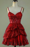 Pretty A line Spaghetti Straps Tulle Lace Burgundy Formal 8th Grade Homecoming Dress Summer Middle School Hoco Dresses HZ1121