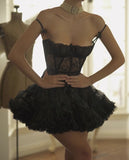 Vintage Ball Gown Spaghetti Straps Black Lace Short Mini Formal 8th Grade Homecoming Dress Summer Middle School Hoco Dresses Birthday Outfits HZ1121