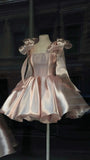 Pretty Ball Gown Spaghetti Straps Pink Satin Short Mini Formal 8th Grade Homecoming Dress Summer Middle School Hoco Dresses Birthday Outfits HZ1121