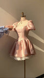 Pretty A line Square Neck Satin Dress Formal 8th Grade Short Mini Pink Homecoming Dress Summer Middle School Hoco Dresses Birthday Outfits HZ1121