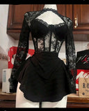 Pretty A line Long Sleeves Little Black Lace Dress Formal 8th Grade Short Mini Homecoming Dress Summer Middle School Hoco Dresses Birthday Outfits HZ1121