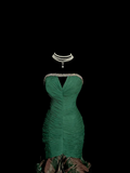 Vintage Mermaid Strapless Dark Green 90s Long Prom Dresses Party Dress 20th Birthday Outfits Graduation Dresses HZ1121
