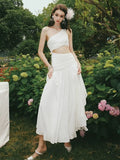 Elegant A line One Shoulder Sleeveless White Long Evening Party Gowns Evening Formal Dresses Prom Dress HZ1121