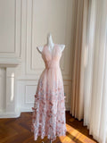 Elegant A line Halter Tulle Lace Blush Pink Sleeveless Long Evening Party Gowns Evening Formal Dresses Prom Dress HZ1121