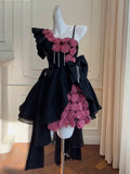 Cute Ball Gown Black Lace Flowers Short Summer 18th Birthday Dresses Hoco Dress Mini 21st Birthday Outfit Cocktail Dresses HZ1121
