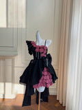 Cute Ball Gown Black Lace Flowers Short Summer 18th Birthday Dresses Hoco Dress Mini 21st Birthday Outfit Cocktail Dresses HZ1121