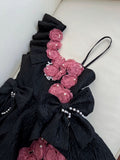 Cute Ball Gown Black Lace Flowers Short Summer 18th Birthday Dresses Hoco Dress Mini 21st Birthday Outfit Cocktail Dresses HZ1121