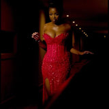 Sexy Mermaid Sweetheart Red Sequin Split Prom Dresses Party Dress Summer 20th Birthday Outfits Birthday Dresses HZ1121