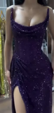 Sparkly Mermaid Strapless Grape Sequin Long Slit Evening Party Gowns Evening Dress Special Formal Dresses Prom Dress HZ1121