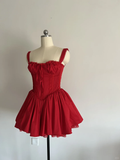 Cute A line Square Neck Red Lace Short Homecoming Dress Summer Middle School Formal 8th Grade Hoco Dresses Summer Holiday Dress Birthday Outfits HZ1121