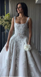Pretty Wedding Dress Ball Gown Square Neck Lace Long White Wedding Dresses Bridal Gowns HZ1121