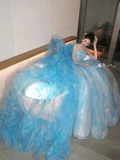 Classy Ball Gown Strapless Blue Layers Tulle Long Prom Dresses Party Dress Birthday Outfits Graduation Dresses HZ1121